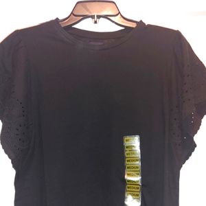 Gap Black T Shirt with Eyelet Cap Sleeve